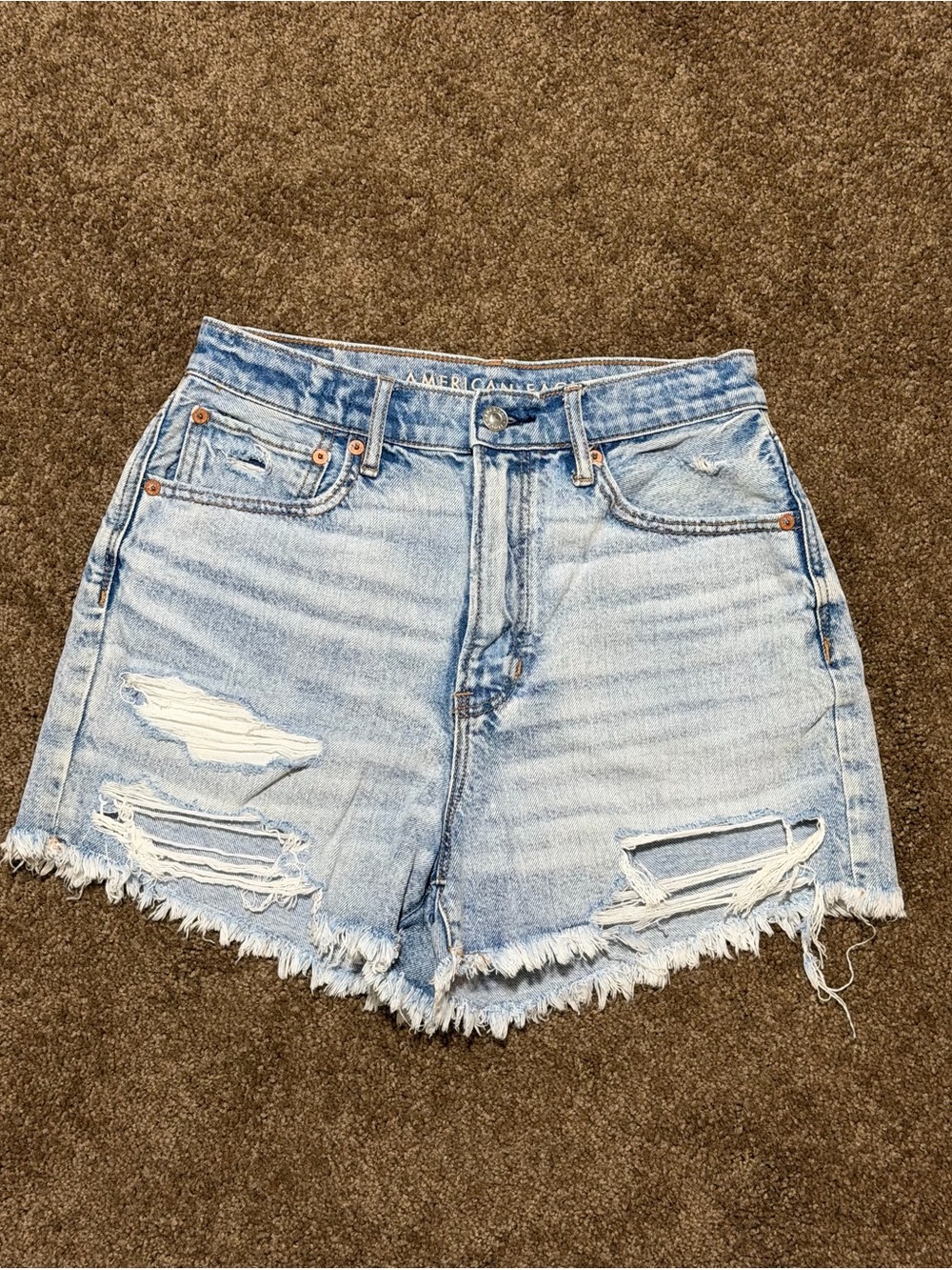 American Eagle Outfitters Light Blue Distressed High-Rise Denim Shorts